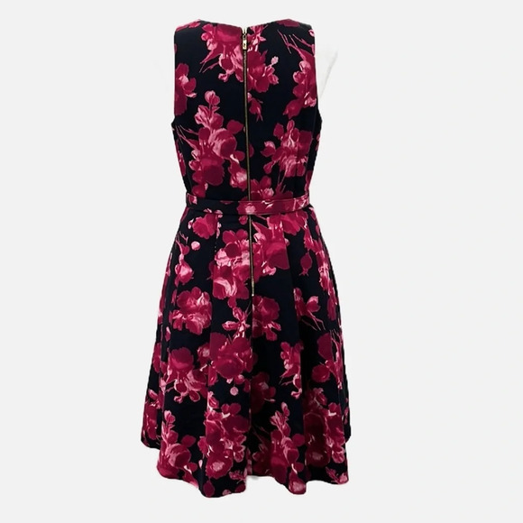 Eliza J. Floral Print Faille Fit & Flare Sleeveless Belted Dress - Size 4 - Picture 4 of 7
